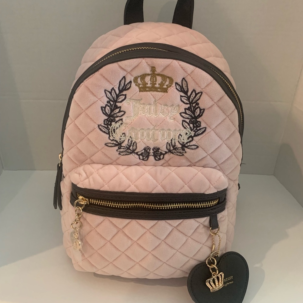 Juicy Couture Velour Pink Quilted Bag with Gold Charm Small